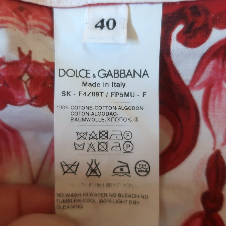 Dolce &amp; Gabbana Majolica Print Pleated Mini Skirt Red/White Poplin Size 40