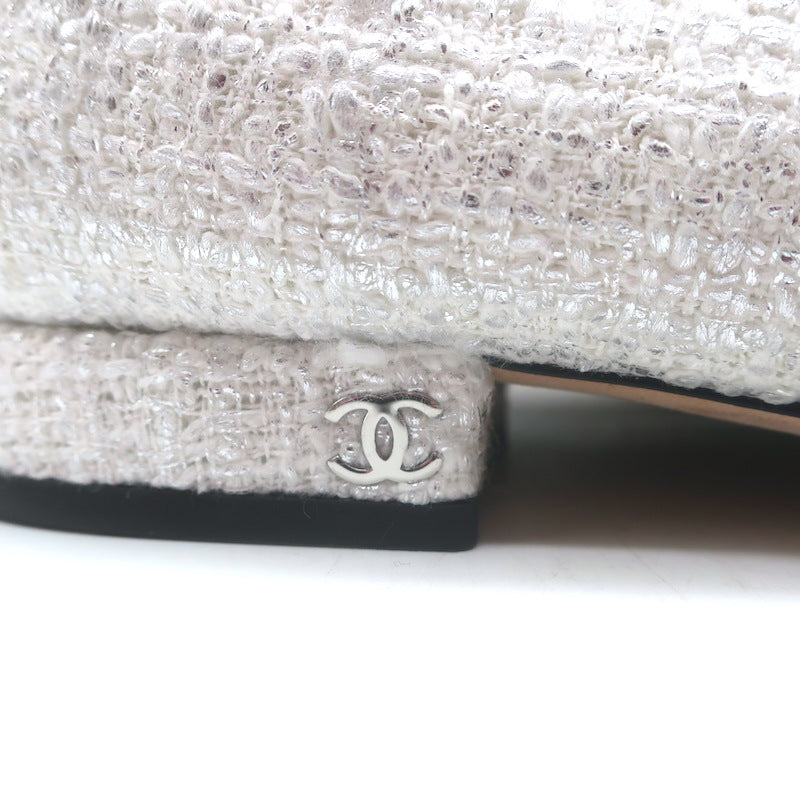 Chanel 24S Bicolor Cap Toe Metallic Tweed Ballet Flats White &amp; Black Size 37.5