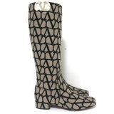 Valentino Toile Iconographe Knee High Flat Boots Beige Canvas Size 38 NEW