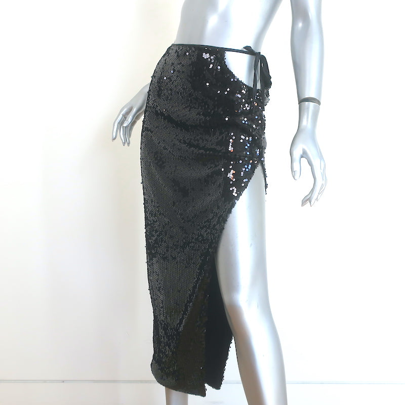 Showpo Olivera Sequin Tie-Side Cutout Midi Skirt Black Size US 0 NEW