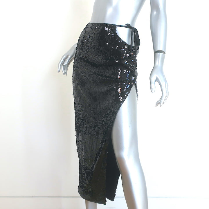 Showpo Olivera Sequin Tie-Side Cutout Midi Skirt Black Size US 0 NEW