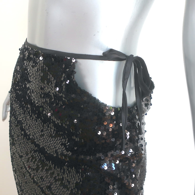 Showpo Olivera Sequin Tie-Side Cutout Midi Skirt Black Size US 0 NEW