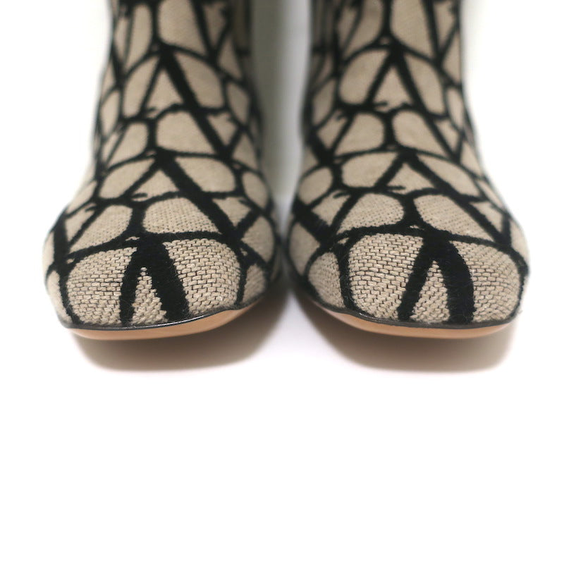 Valentino Toile Iconographe Knee High Flat Boots Beige Canvas Size 38 NEW