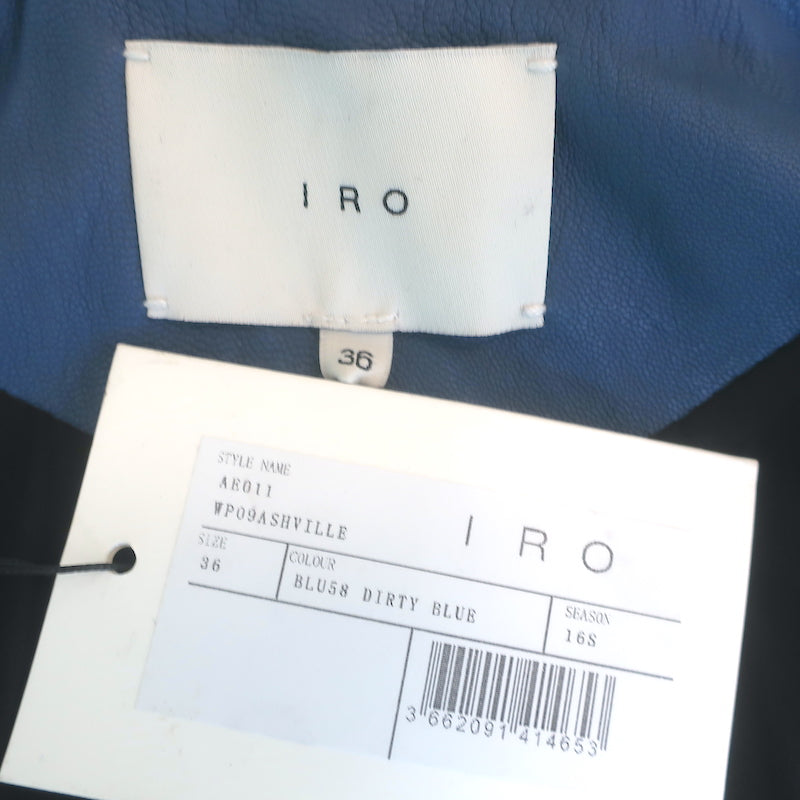 IRO Ashville Motorcycle Jacket Blue Distressed Leather Size 36 NEW