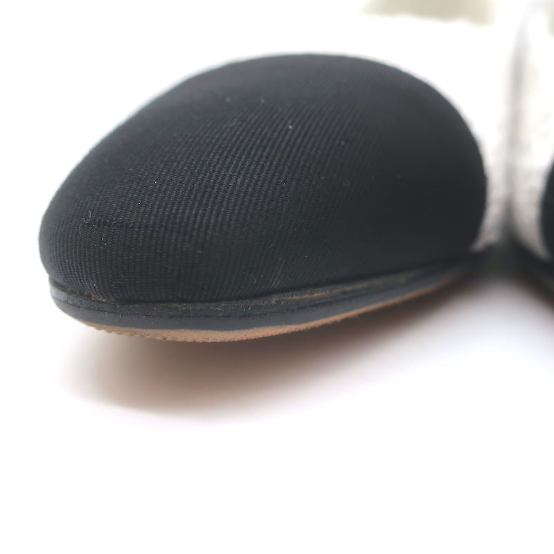 Chanel 24S Bicolor Cap Toe Metallic Tweed Ballet Flats White &amp; Black Size 37.5