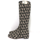 Valentino Toile Iconographe Knee High Flat Boots Beige Canvas Size 38 NEW