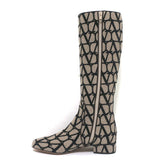 Valentino Toile Iconographe Knee High Flat Boots Beige Canvas Size 38 NEW