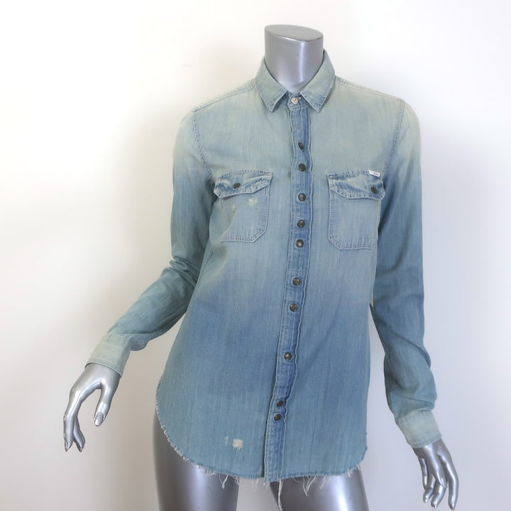 MOTHER The Trooper Fray Button-Up Shirt Snap Decision Denim Size Small NEW