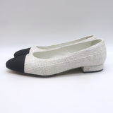Chanel 24S Bicolor Cap Toe Metallic Tweed Ballet Flats White & Black Size 37.5