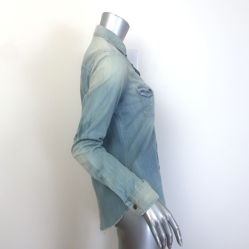 MOTHER The Trooper Fray Button-Up Shirt Snap Decision Denim Size Small NEW