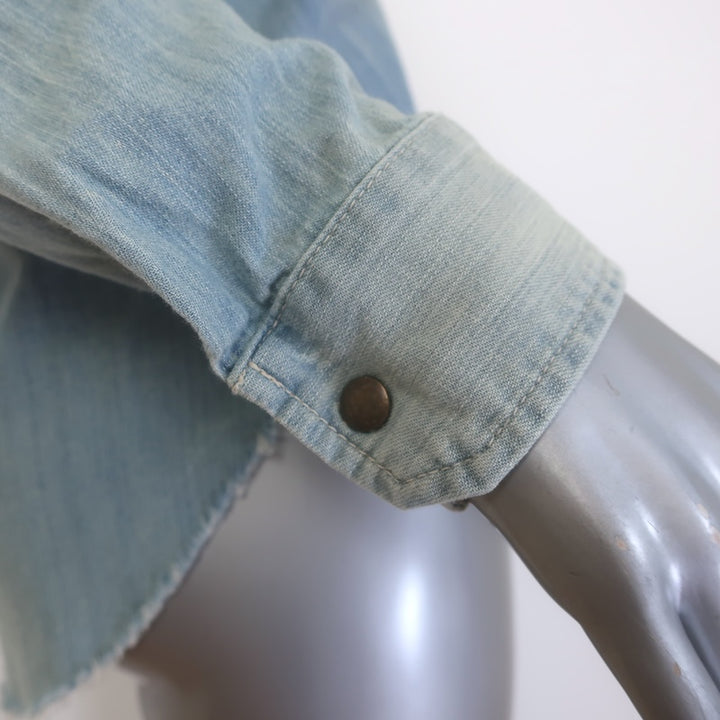 MOTHER The Trooper Fray Button-Up Shirt Snap Decision Denim Size Small NEW