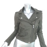 IRO Ashville Motorcycle Jacket Dark Gray Distressed Leather Size 1