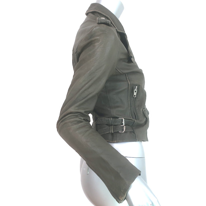 IRO Ashville Motorcycle Jacket Dark Gray Distressed Leather Size 1