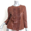 Fendi Ruffle Front Jacket Brown Perforated Leather Size 42