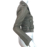 IRO Ashville Motorcycle Jacket Dark Gray Distressed Leather Size 1