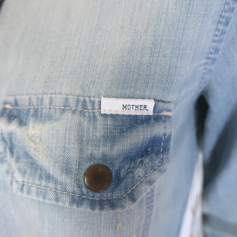 MOTHER The Trooper Fray Button-Up Shirt Snap Decision Denim Size Small NEW