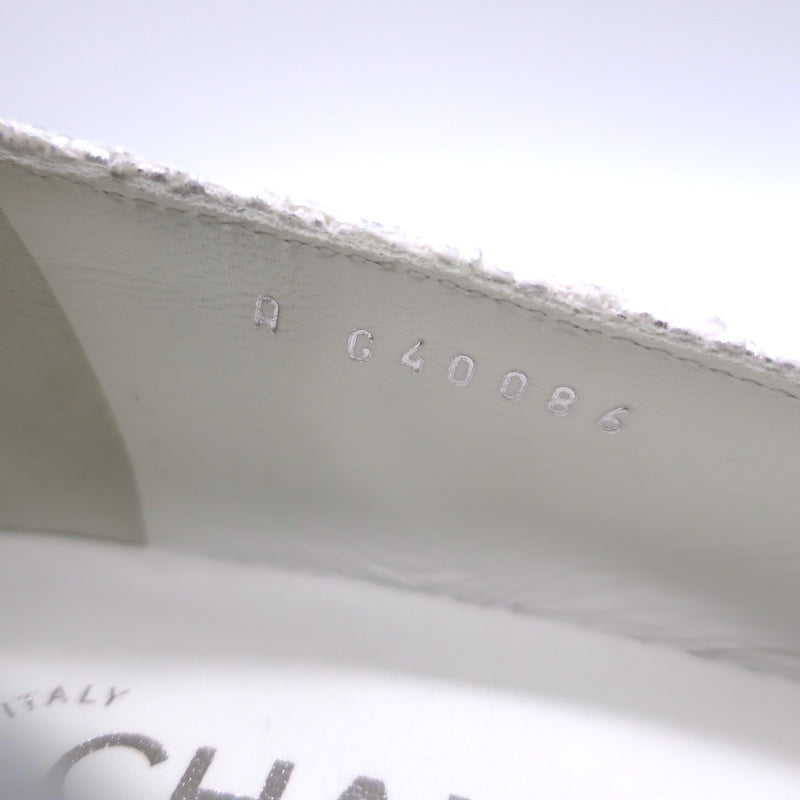 Chanel 24S Bicolor Cap Toe Metallic Tweed Ballet Flats White &amp; Black Size 37.5