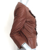 Fendi Ruffle Front Jacket Brown Perforated Leather Size 42