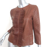 Fendi Ruffle Front Jacket Brown Perforated Leather Size 42
