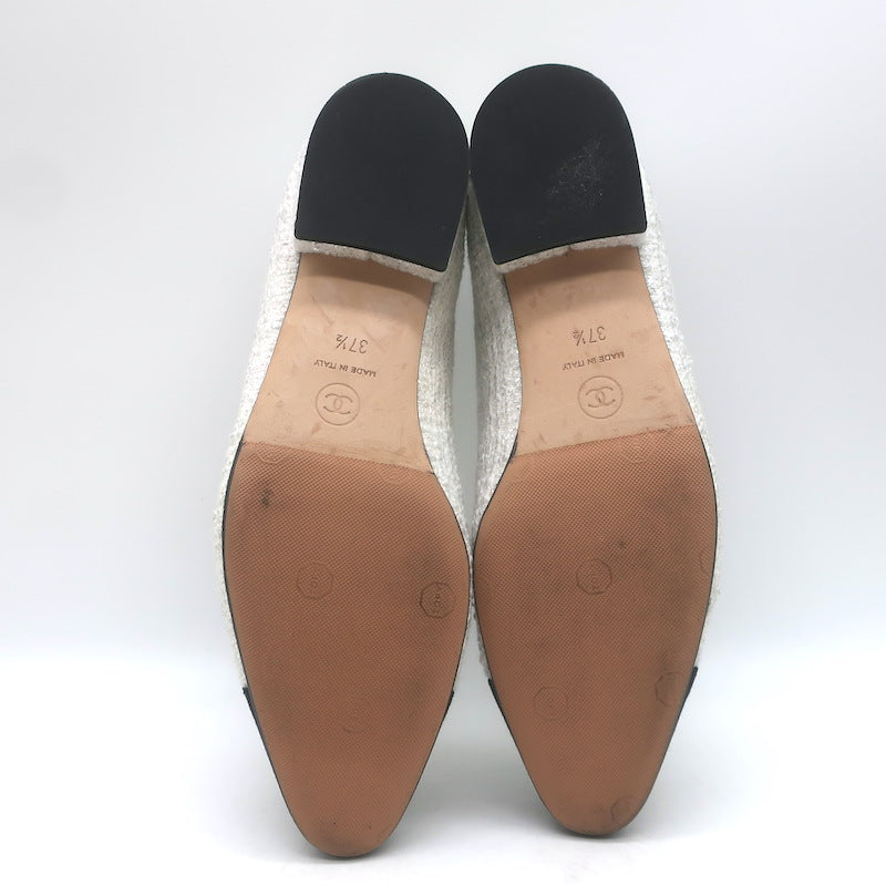 Chanel 24S Bicolor Cap Toe Metallic Tweed Ballet Flats White &amp; Black Size 37.5