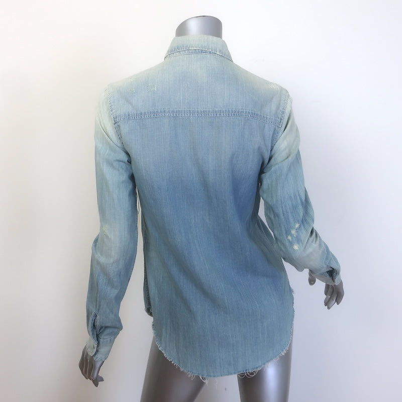 MOTHER The Trooper Fray Button-Up Shirt Snap Decision Denim Size Small NEW