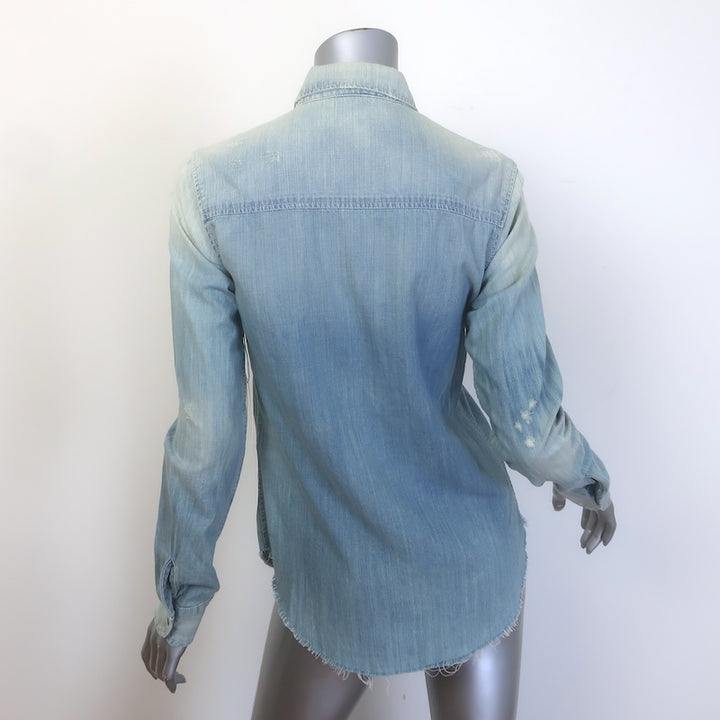 MOTHER The Trooper Fray Button-Up Shirt Snap Decision Denim Size Small NEW