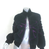 Chanel metallic-embroidered shearling bomber jacket in black and purple, pre-owned luxury with gentle wear