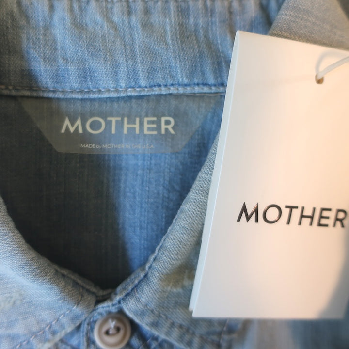 MOTHER The Trooper Fray Button-Up Shirt Snap Decision Denim Size Small NEW