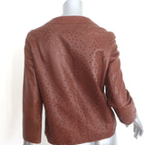 Fendi Ruffle Front Jacket Brown Perforated Leather Size 42