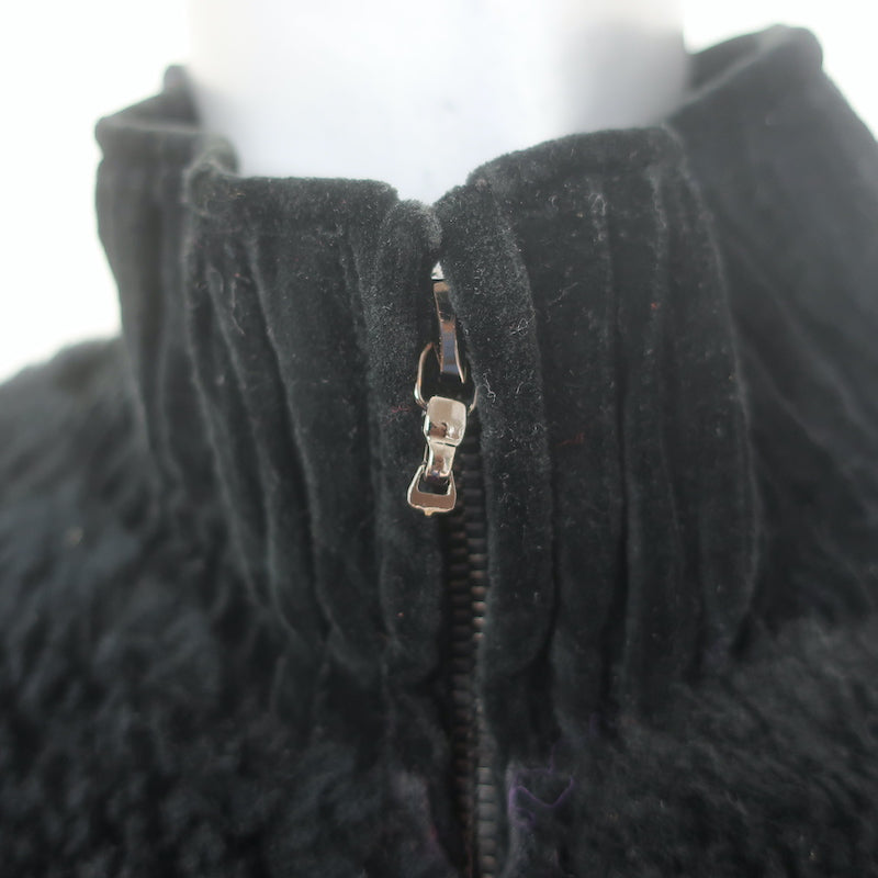 Chanel metallic-embroidered shearling bomber jacket in black and purple, gently worn, pre-owned luxury piece