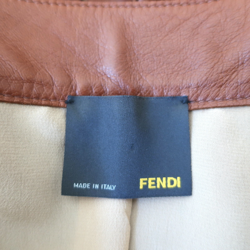 Fendi Ruffle Front Jacket Brown Perforated Leather Size 42