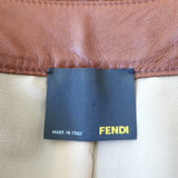 Fendi Ruffle Front Jacket Brown Perforated Leather Size 42
