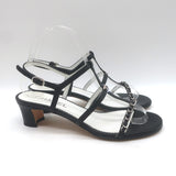 Chanel 23P Crystal CC Chain-Trimmed T-Strap Sandals Black Leather Size 37.5