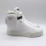 Prada Wheel Pouch Re-Nylon High Top Sneakers White Size 38.5