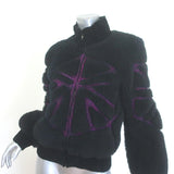 Chanel shearling bomber jacket in black with metallic-embroidered purple accents, authentic pre-owned luxury, size 38