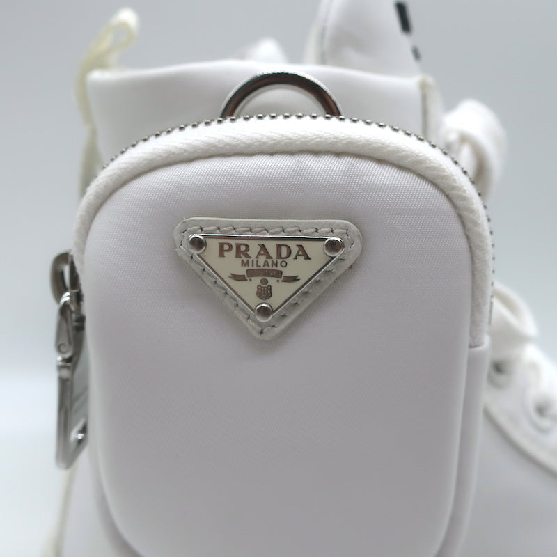 Prada Wheel Pouch Re-Nylon High Top Sneakers White Size 38.5