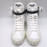 Prada Wheel Pouch Re-Nylon High Top Sneakers White Size 38.5