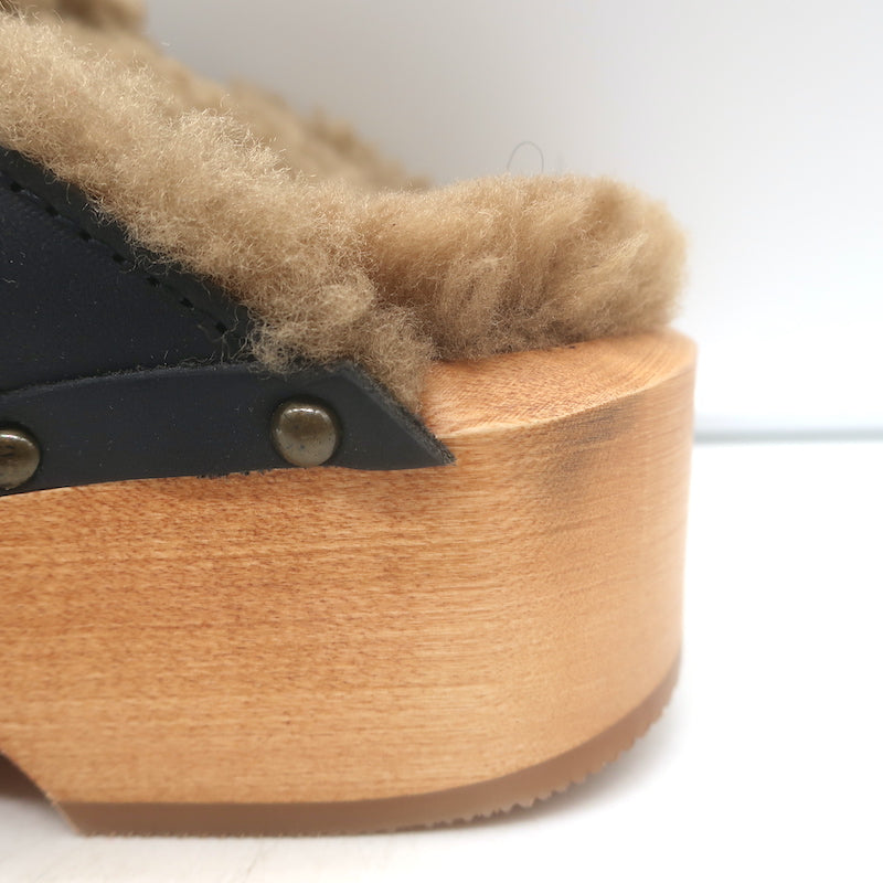 RE/DONE 70s Shearling Clogs Black Nubuck Leather Size 37
