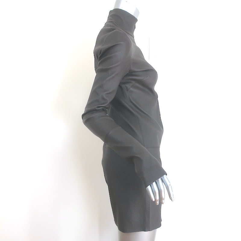 Helmut Lang Leather Turtleneck Mini Dress Dark Brown Size 6