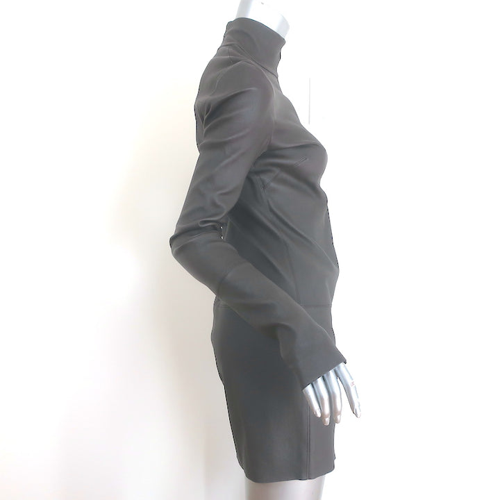 Helmut Lang Leather Turtleneck Mini Dress Dark Brown Size 6