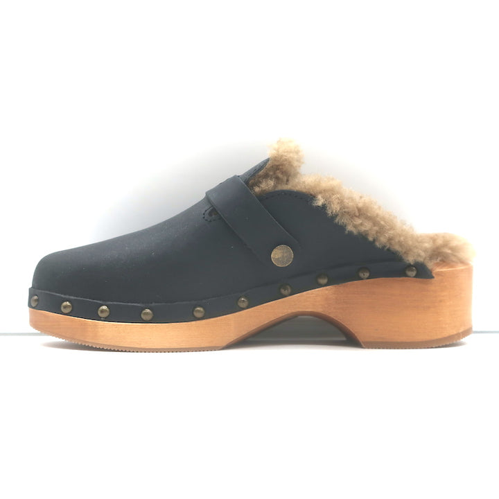 RE/DONE 70s Shearling Clogs Black Nubuck Leather Size 37