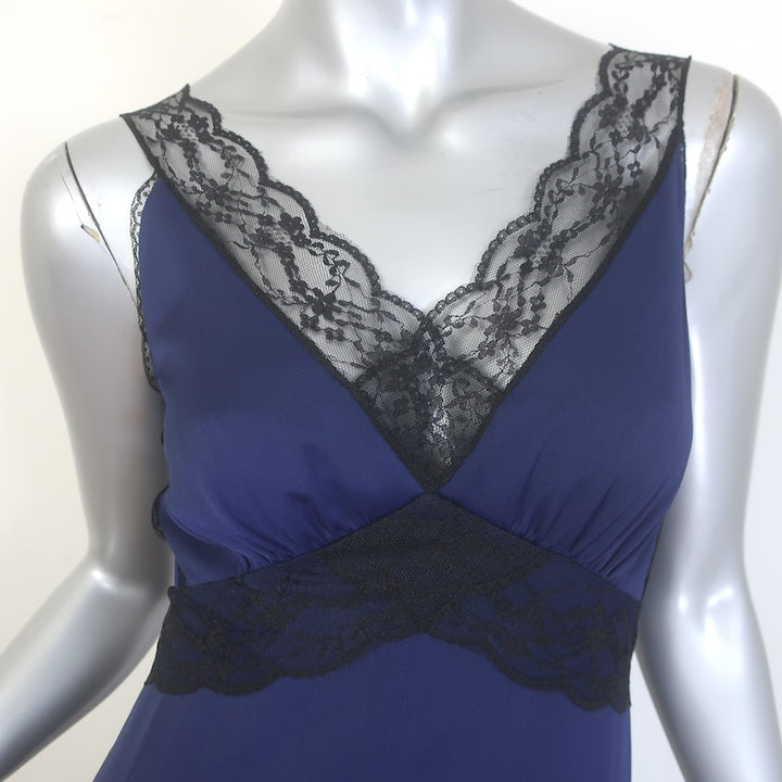 ME+EM Lace-Trimmed Satin Maxi Slip Dress Navy/Black Size US 2 NEW