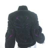 Chanel metallic-embroidered shearling bomber jacket in black and purple, pre-owned authentic luxury piece