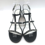 Chanel 23P Crystal CC Chain-Trimmed T-Strap Sandals Black Leather Size 37.5