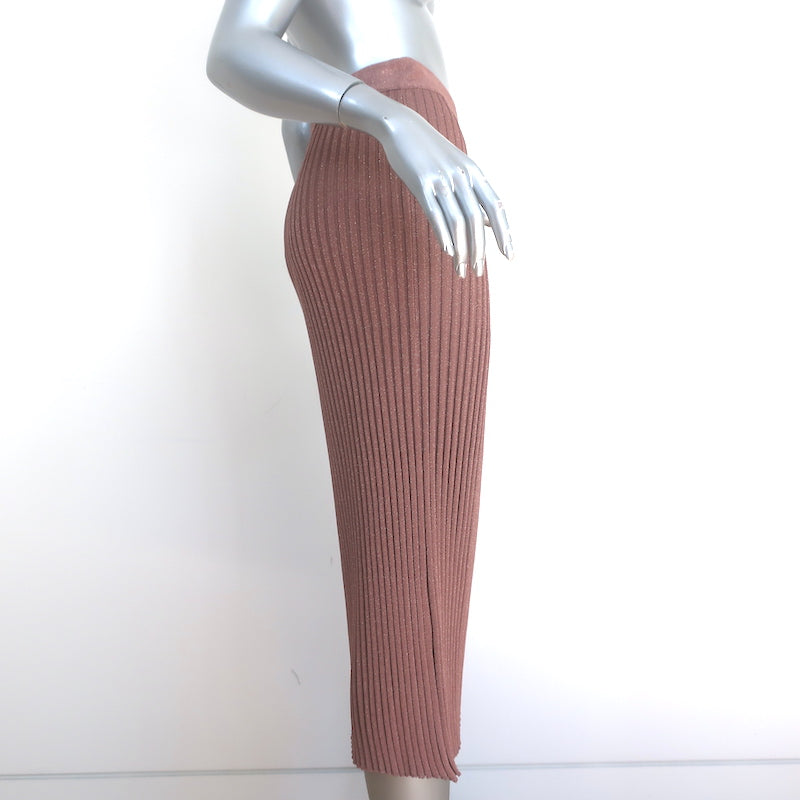 Prada Midi Skirt Dusty Rose/Gold Lurex Ribbed Knit Size 40