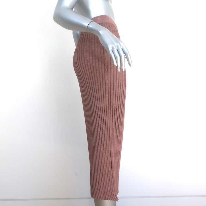Prada Midi Skirt Dusty Rose/Gold Lurex Ribbed Knit Size 40