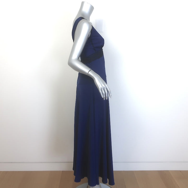 ME+EM Lace-Trimmed Satin Maxi Slip Dress Navy/Black Size US 2 NEW