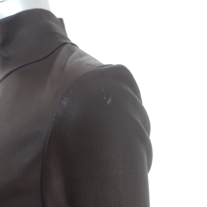 Helmut Lang Leather Turtleneck Mini Dress Dark Brown Size 6