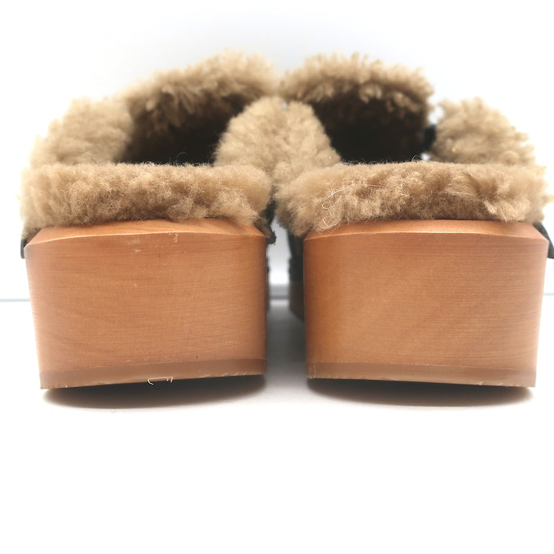 RE/DONE 70s Shearling Clogs Black Nubuck Leather Size 37