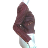 IRO Broome Collarless Leather Jacket Burgundy Size 34 NEW